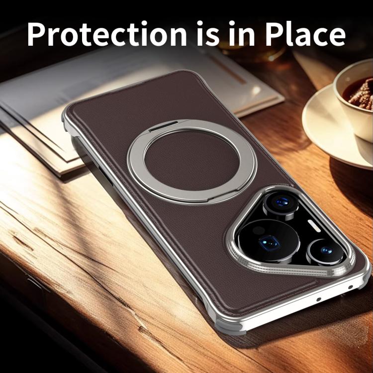 For Huawei Pura 70 Metal Frameless Plain Leather MagSafe Holder Phone Case(Black) - free shipping - PMC TechLife - Order now!