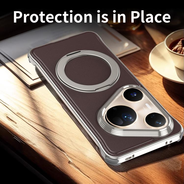 For Huawei Pura 80 Pro 5G Metal Frameless Plain Leather MagSafe Holder Phone Case(Black) - free shipping - PMC TechLife - Order now!