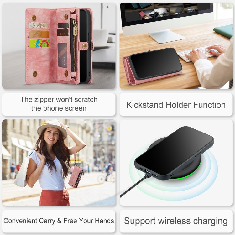 For iPhone 12 Pro Max CaseMe-008 Detachable Multifunctional Wallet Leather Phone Case (Pink) - free shipping - PMC Jewellery - Order now!