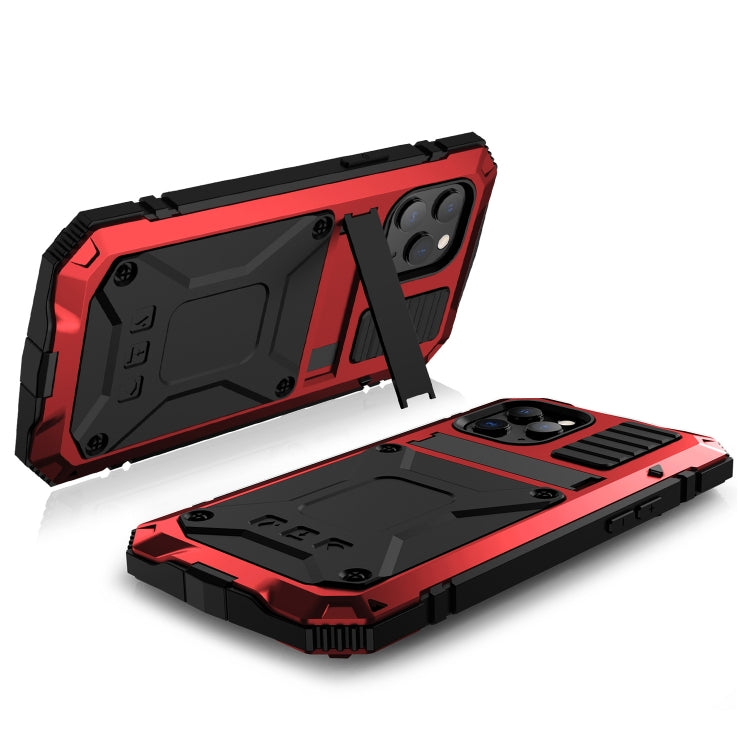 For iPhone 12 Pro Max R-JUST Shockproof Waterproof Dust-proof Metal + Silicone Protective Case with Holder(Red) - iPhone 12 Pro Max Cases by R-JUST | Online Shopping South Africa | PMC Jewellery