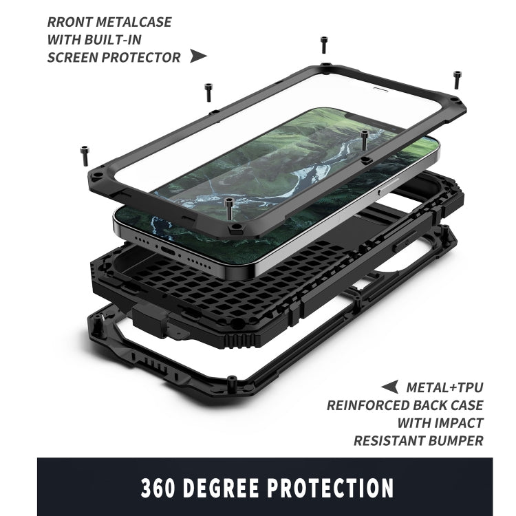 For iPhone 12 mini R-JUST Shockproof Waterproof Dust-proof Metal + Silicone Protective Case with Holder (Black) - free shipping - PMC TechLife - Order now!