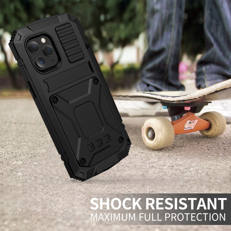 For iPhone 12 mini R-JUST Shockproof Waterproof Dust-proof Metal + Silicone Protective Case with Holder (Black) - free shipping - PMC TechLife - Order now!
