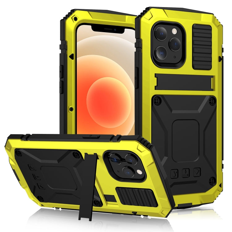 For iPhone 12 mini R-JUST Shockproof Waterproof Dust-proof Metal + Silicone Protective Case with Holder (Yellow) - free shipping - PMC TechLife - Order now!