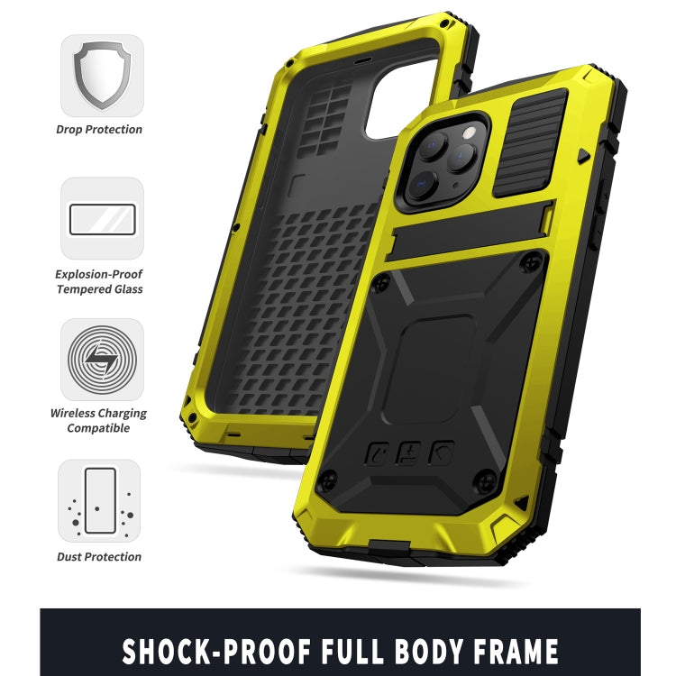 For iPhone 12 mini R-JUST Shockproof Waterproof Dust-proof Metal + Silicone Protective Case with Holder (Yellow) - free shipping - PMC TechLife - Order now!