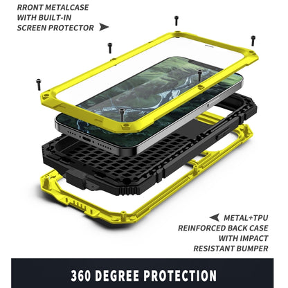 For iPhone 12 mini R-JUST Shockproof Waterproof Dust-proof Metal + Silicone Protective Case with Holder (Yellow) - iPhone 12 mini Cases by R-JUST | Online Shopping South Africa | PMC Jewellery