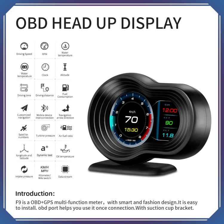 F9 OBD2 + GPS Mode Car HUD Head-up Display Speed / Water Temperature / Voltage Display - Head Up Display System by PMC TechLife | Online Shopping South Africa | PMC TechLife | Buy Now Pay Later Mobicred