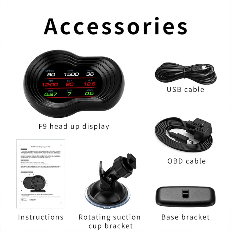 F9 OBD2 + GPS Mode Car HUD Head-up Display Speed / Water Temperature / Voltage Display - Head Up Display System by PMC TechLife | Online Shopping South Africa | PMC TechLife | Buy Now Pay Later Mobicred