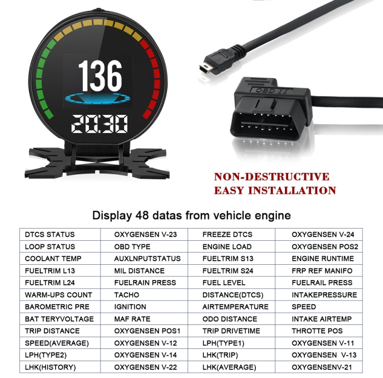 P15 OBD2 Car HUD Head-up Display Water Temperature / Vehicle Speed / Voltage - Head Up Display System by PMC TechLife | Online Shopping South Africa | PMC TechLife | Buy Now Pay Later Mobicred
