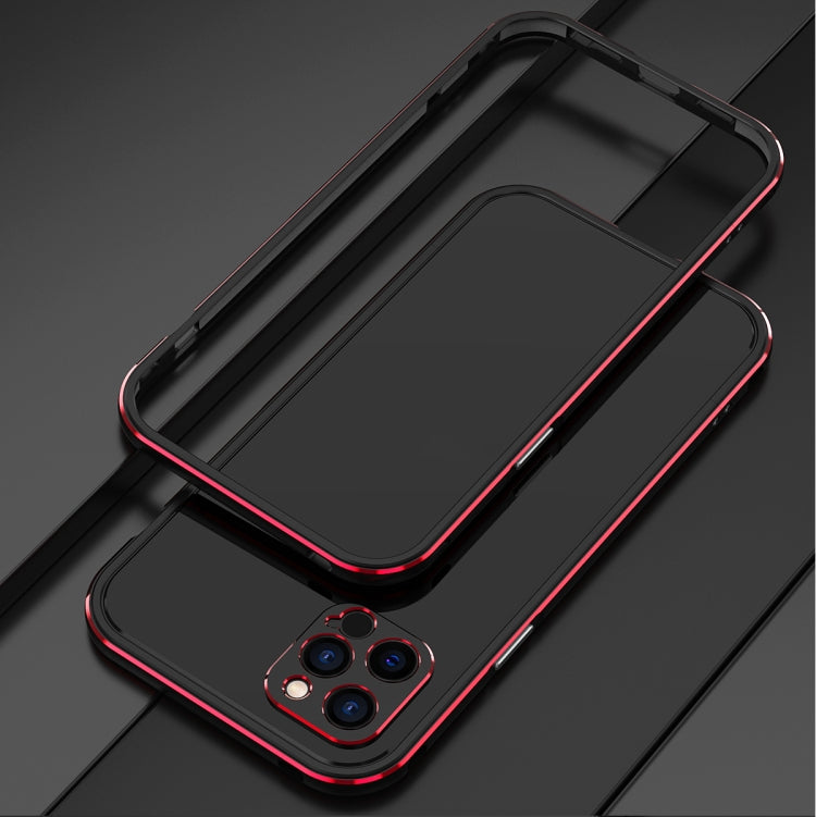 For iPhone 12 Aurora Series Lens Protector + Metal Frame Protective Case(Black Red) - iPhone 12 / 12 Pro Cases by PMC TechLife | Online Shopping South Africa | PMC TechLife