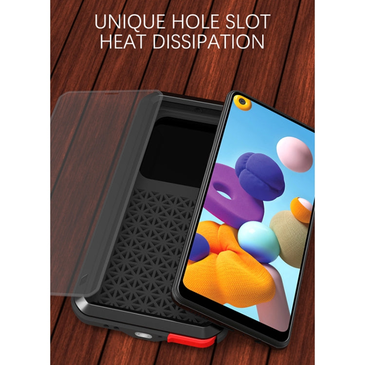 For Samsung Galaxy A21 (US Version) LOVE MEI Metal Shockproof Waterproof Dustproof Protective Case with Glass(Black) - free shipping - PMC TechLife - Order now!