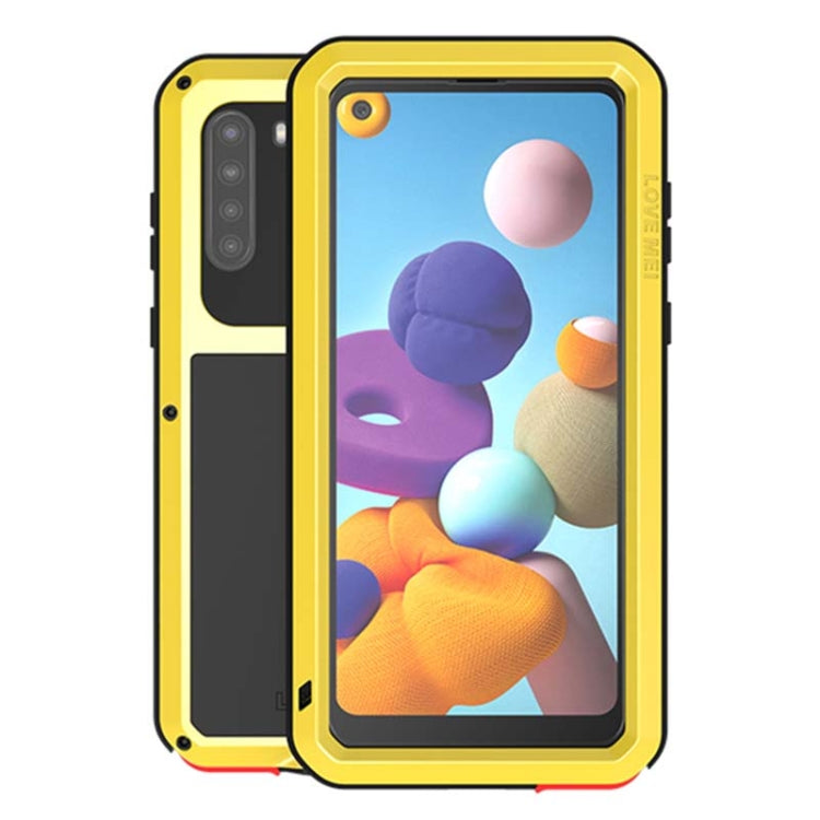 For Samsung Galaxy A21 (US Version) LOVE MEI Metal Shockproof Waterproof Dustproof Protective Case with Glass(Yellow) - free shipping - PMC TechLife - Order now!