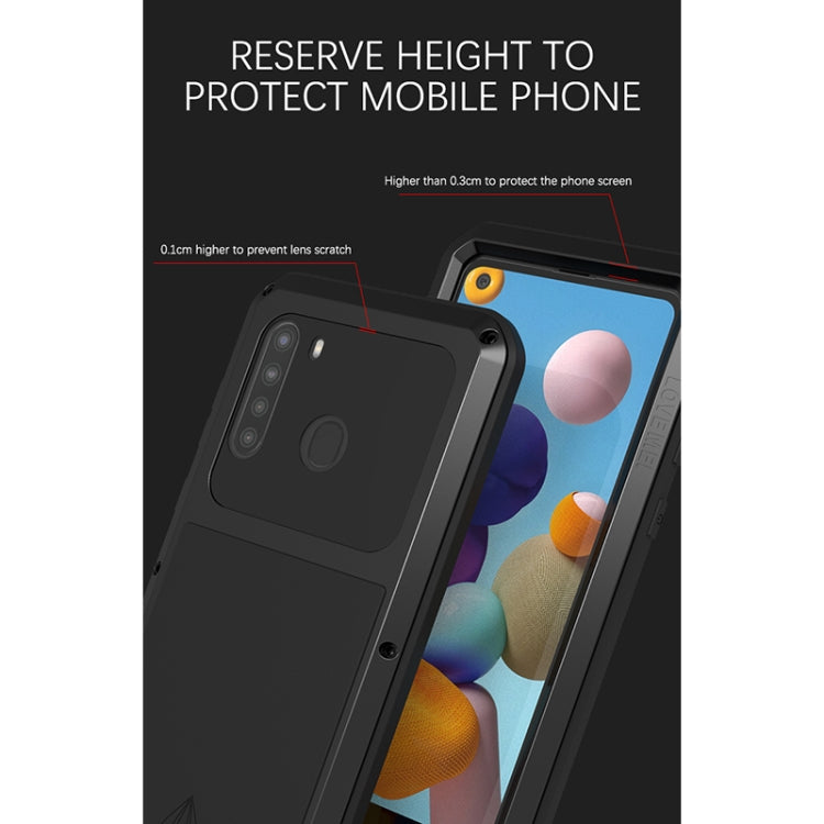 For Samsung Galaxy A21 (US Version) LOVE MEI Metal Shockproof Waterproof Dustproof Protective Case with Glass(Yellow) - free shipping - PMC TechLife - Order now!
