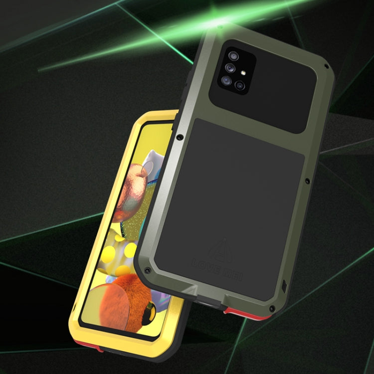 For Samsung Galaxy A51 5G LOVE MEI Metal Shockproof Waterproof Dustproof Protective Case with Glass(Yellow) - free shipping - PMC TechLife - Order now!