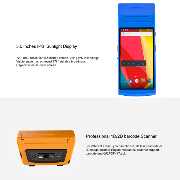 PDA-5501 Multi-function 5.5 inch IPS Screen IP65 Protection All-in-one Intelligent Terminal, Built-in Thermal Line Printer & MIC & Speaker, Support WiFi & Bluetooth & GPS(Blue) - Receipt Printers by PMc TechLife | Online Shopping South Africa | PMc TechLife | Buy Now Pay Later Mobicred