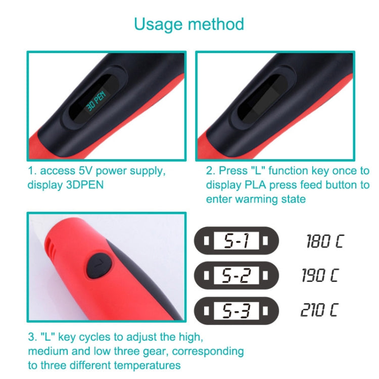 Gen 6th ABS / PLA Filament Kids DIY Drawing 3D Printing Pen with LCD Display(Blue+Black) - 3D Printer by PMC TechLife | Online Shopping South Africa | PMC TechLife | Buy Now Pay Later Mobicred