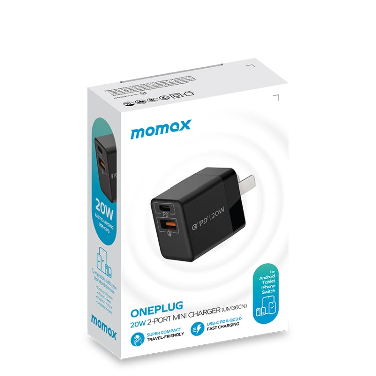 MOMAX UM36 PD 20W USB-C / Type-C + USB Fast Charger Power Adapter, CN Plug(Black) - USB Charger by MOMAX | Online Shopping South Africa | PMC TechLife | Buy Now Pay Later Mobicred