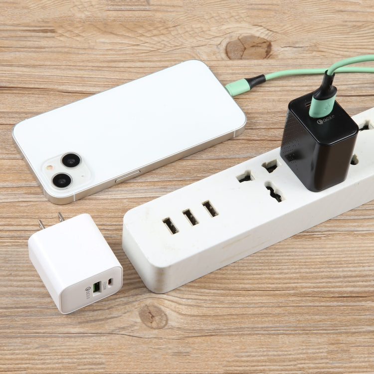 LZ-105A+C PD 20W USB-C/Type-C+QC 3.0 USB Ports Dot Pattern Travel Charger, US Plug(Black) - free shipping - PMC Jewellery - Order now!