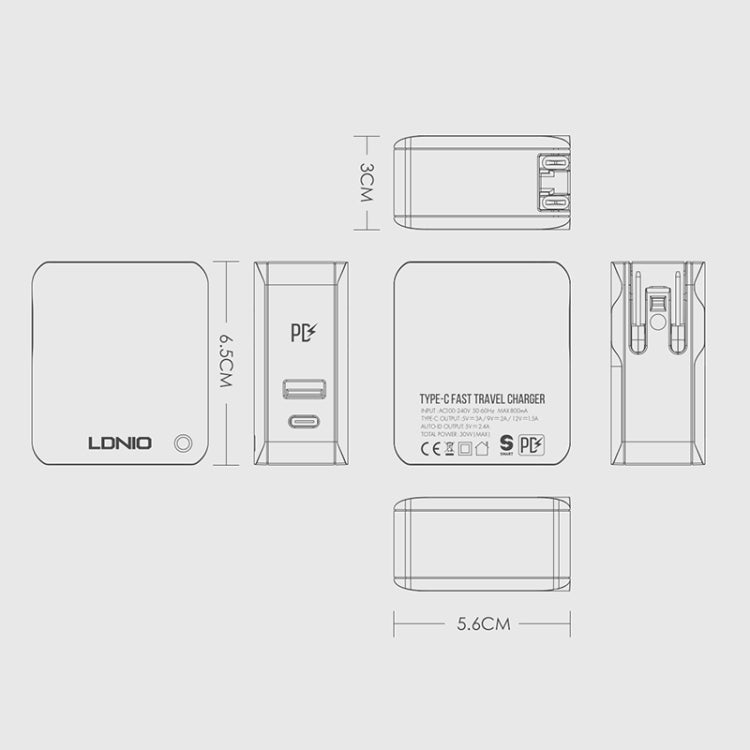 LDNIO A4403C 30W PD + Auto-id Foldable Fast Travel Charger with 1m Micro USB Cable, UK Plug - USB Charger by LDNIO | Online Shopping South Africa | PMC TechLife | Buy Now Pay Later Mobicred