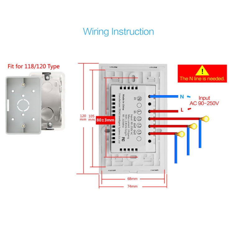 WS-US-03 EWeLink APP & Touch Control 2A 3 Gangs Tempered Glass Panel Smart Wall Switch, AC 90V-250V, US Plug - Smart Socket by PMC TechLife | Online Shopping South Africa | PMC TechLife | Buy Now Pay Later Mobicred