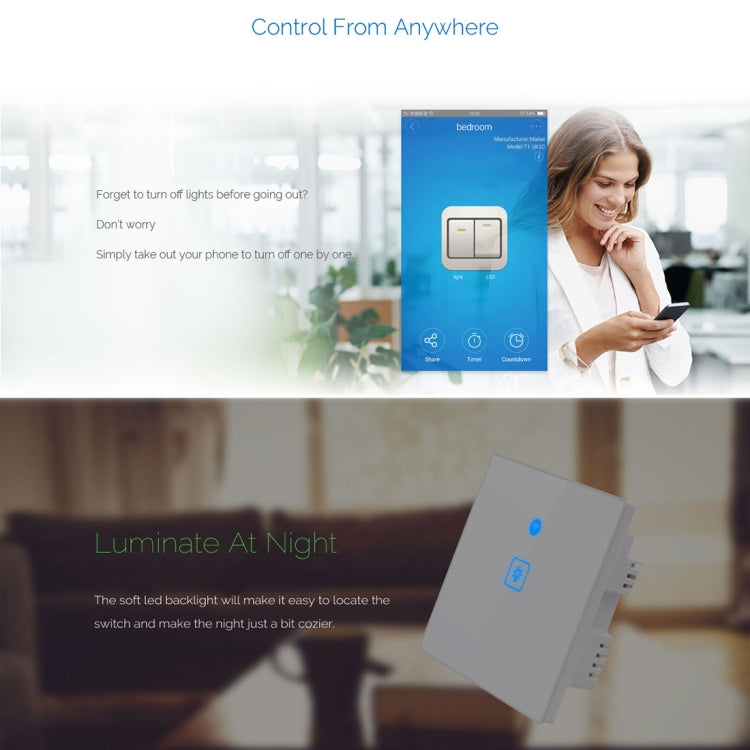 WS-UK-01 EWeLink APP & Touch Control 2A 1 Gang Tempered Glass Panel Smart Wall Switch, AC 90V-250V, UK Plug - Smart Socket by PMC TechLife | Online Shopping South Africa | PMC TechLife | Buy Now Pay Later Mobicred