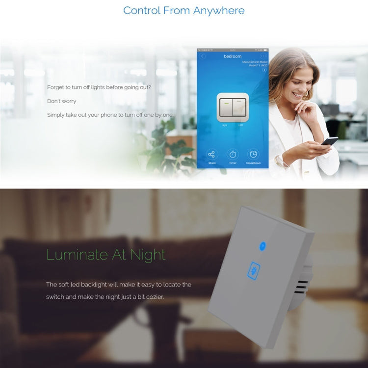 WS-EU-01 EWeLink APP & Touch Control 2A 1 Gang Tempered Glass Panel Smart Wall Switch, AC 90V-250V, EU Plug - Smart Socket by PMC TechLife | Online Shopping South Africa | PMC TechLife | Buy Now Pay Later Mobicred