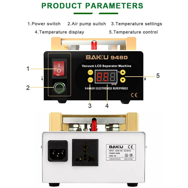 BAKU BK-948D 500W Vacuum Anti-static LCD Touch Panel Separator Machine, AC 220V EU Plug - free shipping - PMC TechLife - Order now!