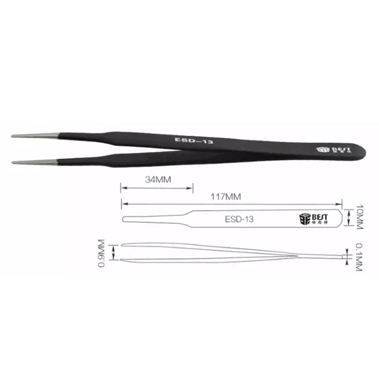 BEST BST-13 Precision Anti-static ESD Stainless Steel Tweezers - free shipping - PMC TechLife - Order now!