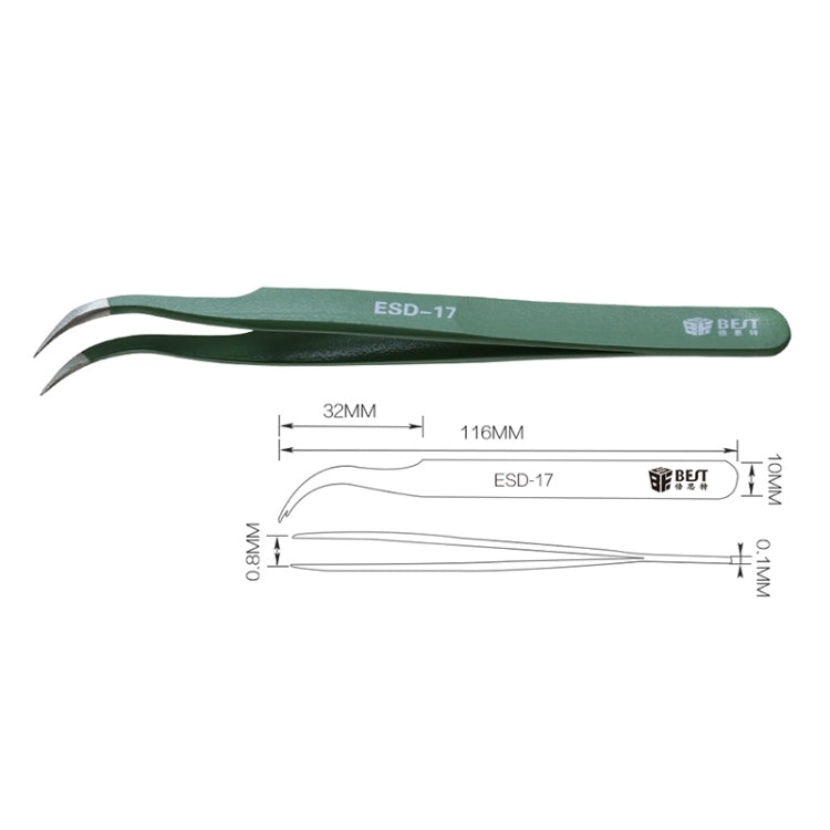 BEST BST-17 Precision Anti-static ESD Stainless Steel Tweezers - free shipping - PMC TechLife - Order now!