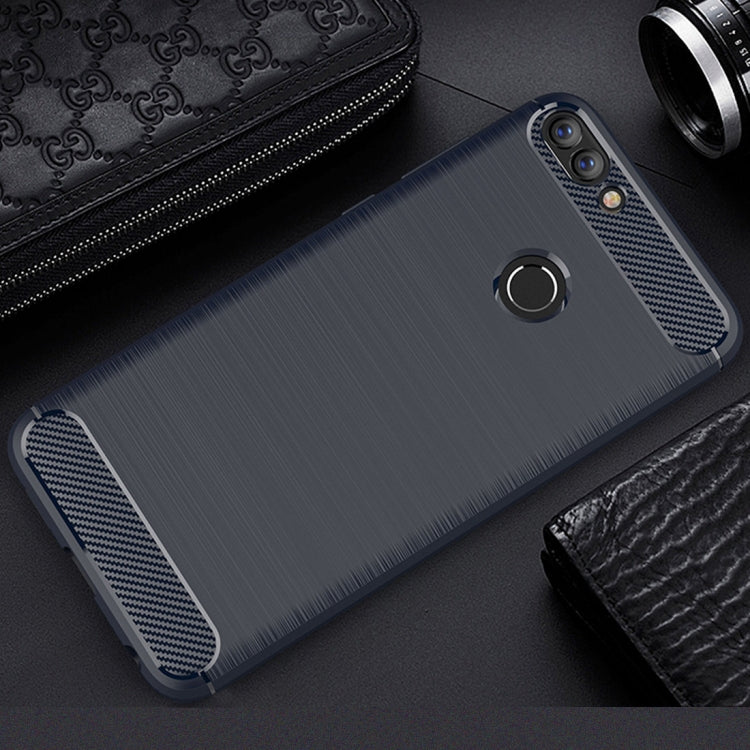 For Huawei  P smart / Enjoy 7S Brushed Texture Carbon Fiber Shockproof TPU Protective Back Case (Navy Blue) - Huawei Cases by PMC Jewellery | Online Shopping South Africa | PMC Jewellery | Buy Now Pay Later Mobicred