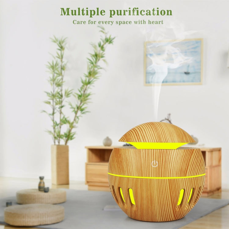 Wood Grain USB Hollowed-out Humidifier Seven Color Aromatherapy Lamp Automatic Alcohol Sprayer with Remote Control(Sky Blue) - free shipping - PMC TechLife - Order now!