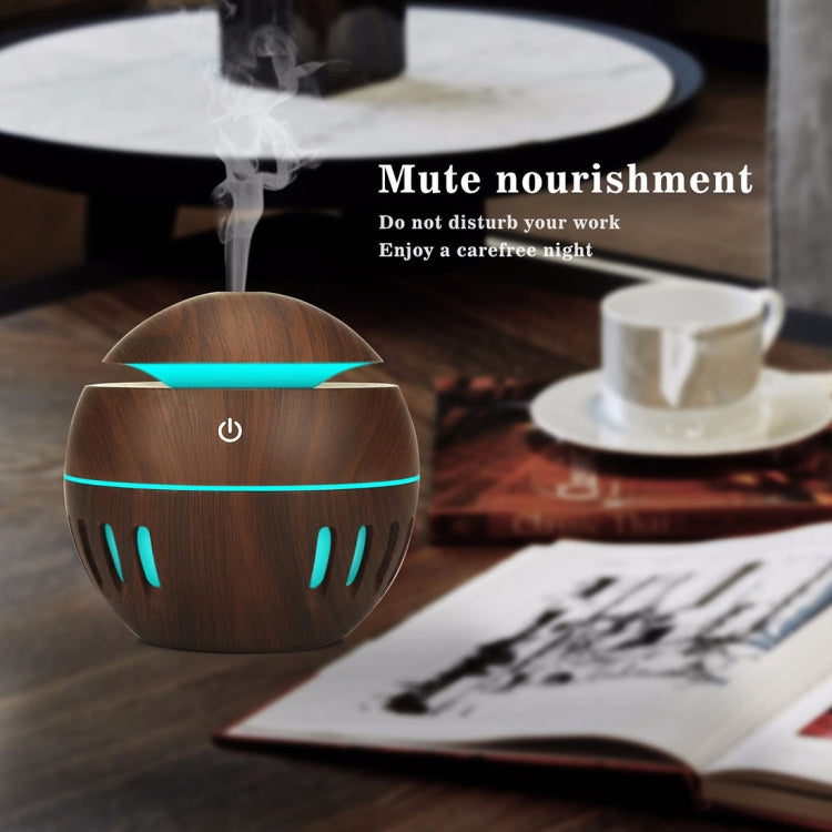 Wood Grain USB Hollowed-out Humidifier Seven Color Aromatherapy Lamp Automatic Alcohol Sprayer with Remote Control(Sky Blue) - free shipping - PMC TechLife - Order now!