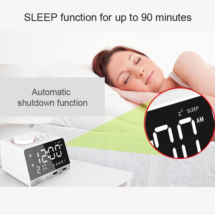 K11 Bluetooth Alarm Clock Speaker Creative Digital Music Clock Display Radio with Dual USB Interface, Support U Disk / TF Card / FM / AUX, US Plug(White) - Alarm Clocks by PMc TechLife | Online Shopping South Africa | PMc TechLife | Buy Now Pay Later Mobicred