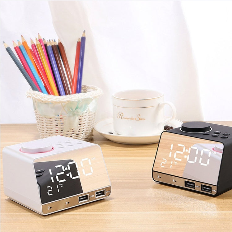 K11 Bluetooth Alarm Clock Speaker Creative Digital Music Clock Display Radio with Dual USB Interface, Support U Disk / TF Card / FM / AUX, US Plug(White) - Alarm Clocks by PMc TechLife | Online Shopping South Africa | PMc TechLife | Buy Now Pay Later Mobicred
