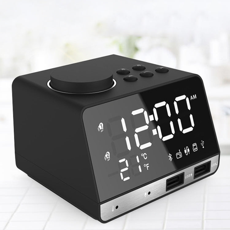 K11 Bluetooth Alarm Clock Speaker Creative Digital Music Clock Display Radio with Dual USB Interface, Support U Disk / TF Card / FM / AUX, UK Plug(Black) - Alarm Clocks by PMc TechLife | Online Shopping South Africa | PMc TechLife | Buy Now Pay Later Mobicred