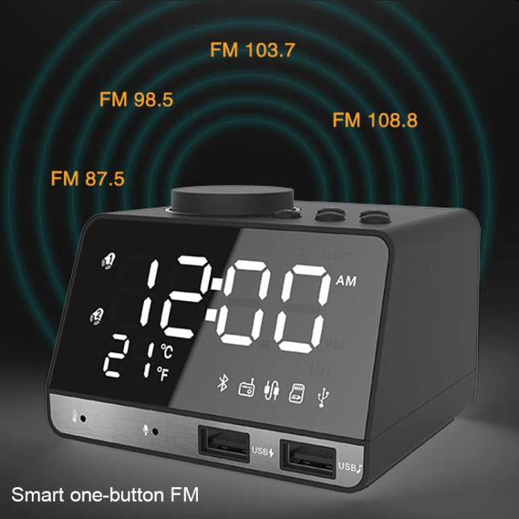 K11 Bluetooth Alarm Clock Speaker Creative Digital Music Clock Display Radio with Dual USB Interface, Support U Disk / TF Card / FM / AUX, UK Plug(Black) - Alarm Clocks by PMc TechLife | Online Shopping South Africa | PMc TechLife | Buy Now Pay Later Mobicred