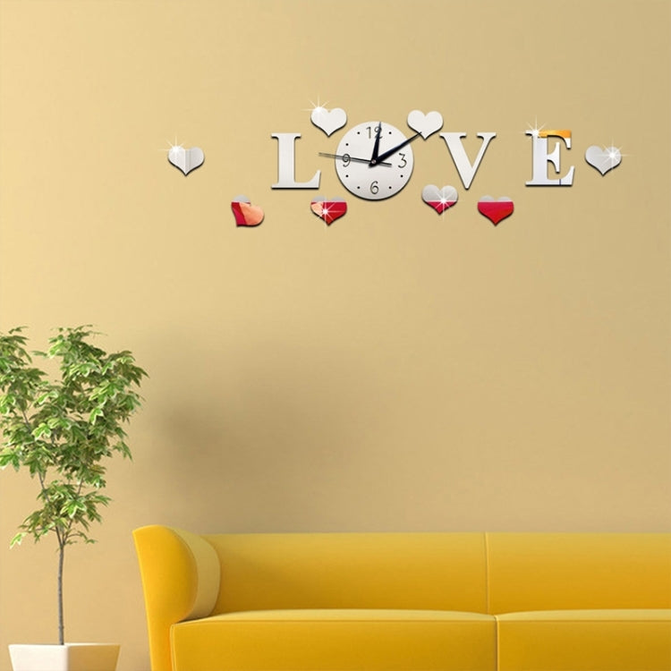 Creative LOVE Clock Acrylic Mirror DIY Wall Sticker(Silver) - DIY Clocks by PMc TechLife | Online Shopping South Africa | PMc TechLife | Buy Now Pay Later Mobicred
