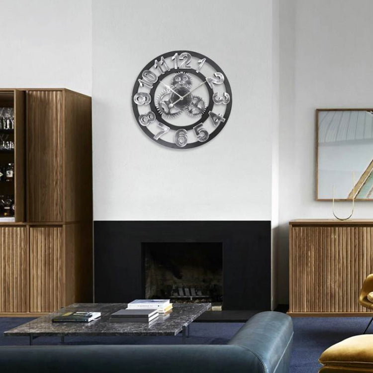 Retro Wooden Round Single-sided Gear Clock Number Wall Clock, Diameter: 80cm (Silver) - Wall Clock by PMc TechLife | Online Shopping South Africa | PMc TechLife | Buy Now Pay Later Mobicred