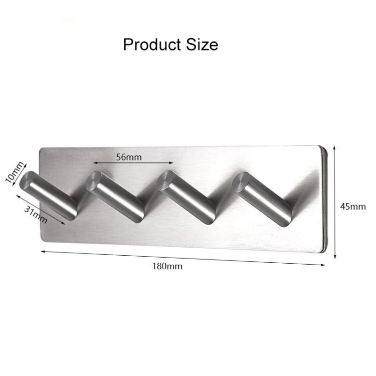 Stainless Steel Four Oblique Row Hook Bathroom Non-perforated Storage Clothes Rack - Hook by PMC TechLife | Online Shopping South Africa | PMC TechLife | Buy Now Pay Later Mobicred