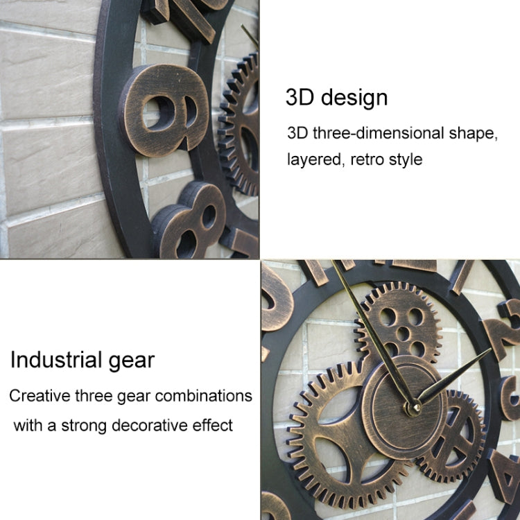 Retro Wooden Round Single-sided Gear Clock Number Wall Clock, Diameter: 40cm (Silver) - Wall Clock by PMc TechLife | Online Shopping South Africa | PMc TechLife | Buy Now Pay Later Mobicred
