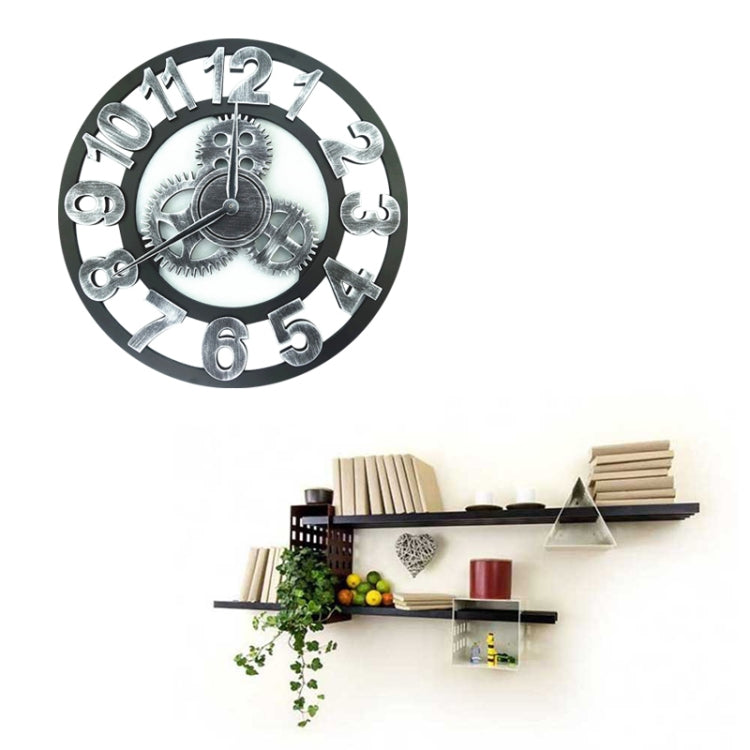 Retro Wooden Round Single-sided Gear Clock Number Wall Clock, Diameter: 40cm (Silver) - Wall Clock by PMc TechLife | Online Shopping South Africa | PMc TechLife | Buy Now Pay Later Mobicred