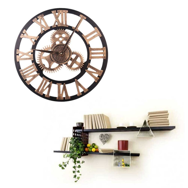 Retro Wooden Round Single-sided Gear Clock Rome Number Wall Clock, Diameter: 40cm (Gold) - Wall Clock by PMc TechLife | Online Shopping South Africa | PMc TechLife | Buy Now Pay Later Mobicred