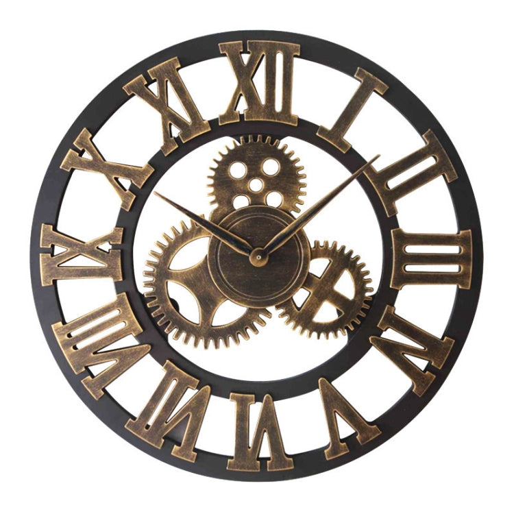 Retro Wooden Round Single-sided Gear Clock Rome Number Wall Clock, Diameter: 70cm(Gold) - Wall Clock by PMc TechLife | Online Shopping South Africa | PMc TechLife | Buy Now Pay Later Mobicred