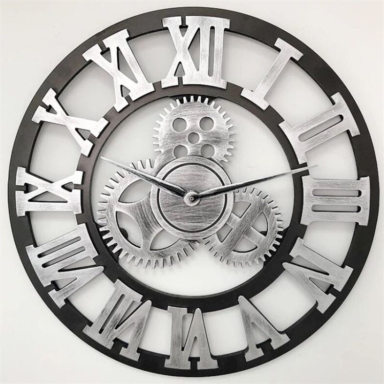 Retro Wooden Round Single-sided Gear Clock Rome Number Wall Clock, Diameter: 70cm(Silver) - Wall Clock by PMc TechLife | Online Shopping South Africa | PMc TechLife | Buy Now Pay Later Mobicred