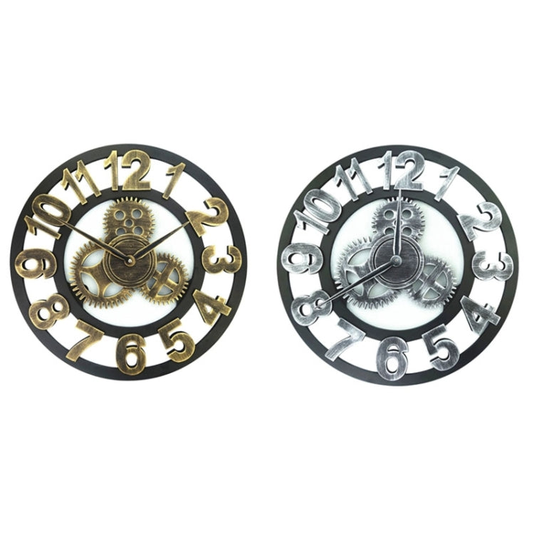Retro Wooden Round Single-sided Gear Clock Arabic Number Wall Clock, Diameter: 30cm (Gold) - Wall Clock by PMc TechLife | Online Shopping South Africa | PMc TechLife | Buy Now Pay Later Mobicred