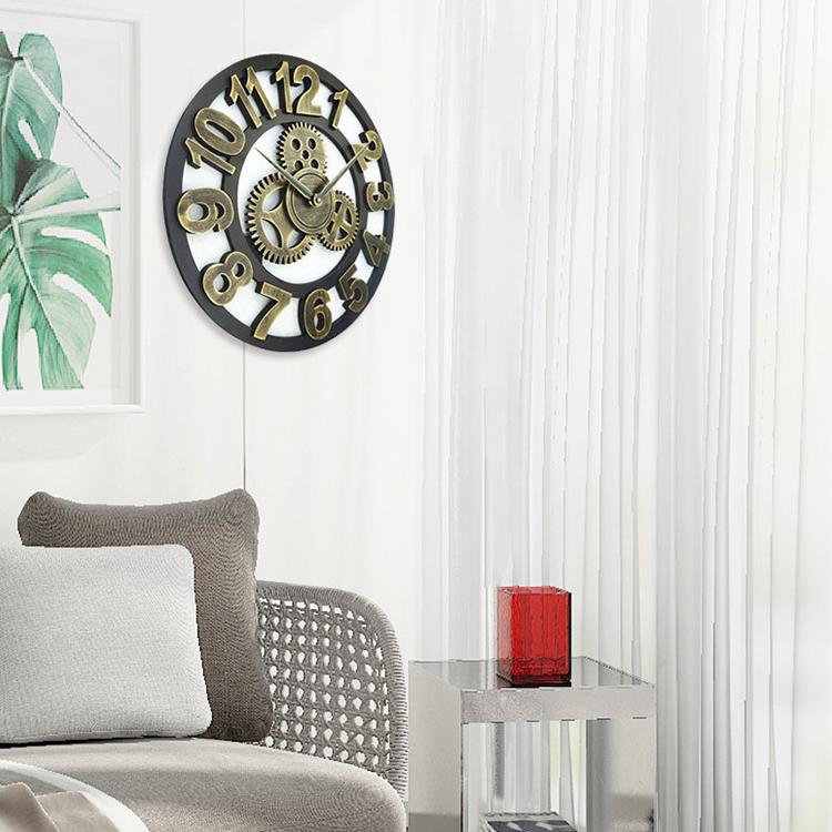 Retro Wooden Round Single-sided Gear Clock Arabic Number Wall Clock, Diameter: 35cm (Silver) - free shipping - PMC TechLife - Order now!