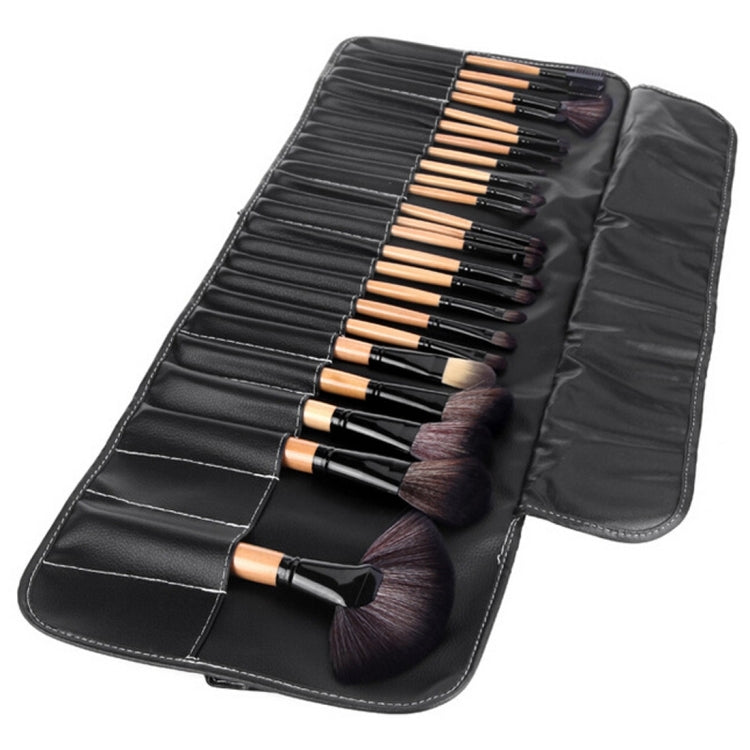 32 PCS Wood Color Handle Makeup Brush Set Beauty Kit + PU Leather Carrying Case - Makeup Brushes by PMC Jewellery | Online Shopping South Africa | PMC Jewellery