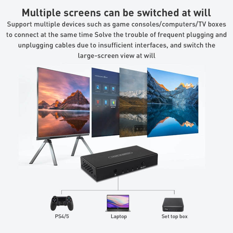Measy SWH4631 4K 60Hz 3 In 1 Out HDMI Converter Switcher, Plug Type: US Plug (Black) - free shipping - PMC Jewellery - Order now!