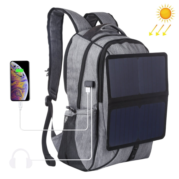 HAWEEL 14W Foldable Removable Solar Power Outdoor Portable Canvas Dual Shoulders Laptop Backpack, USB Output: 5V 2.1A Max(Grey) - Backpack by HAWEEL | Online Shopping South Africa | PMC Jewellery | Buy Now Pay Later Mobicred