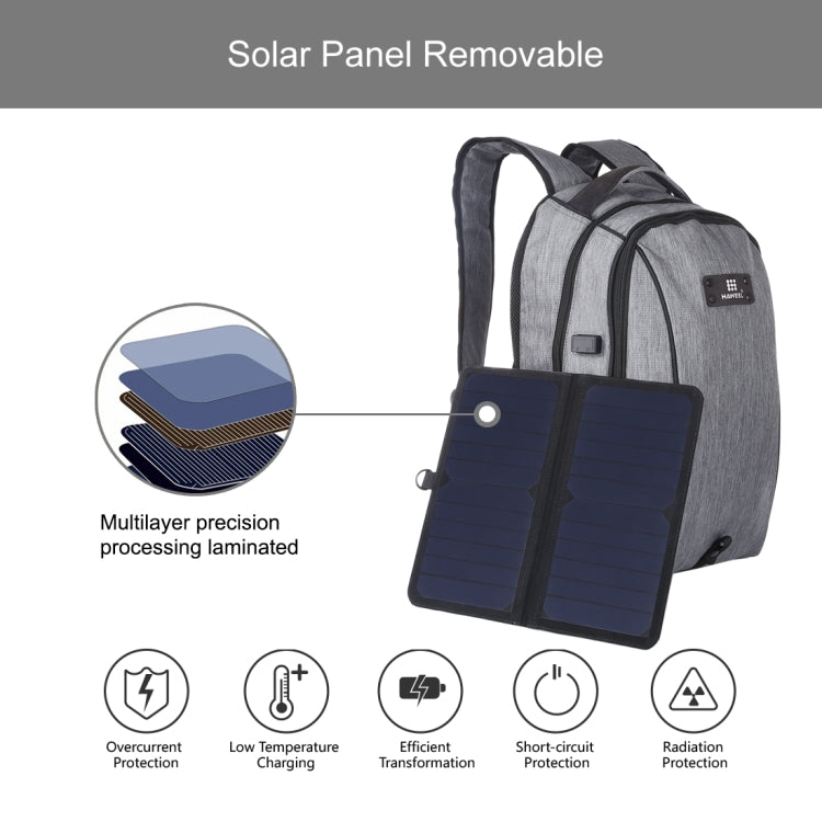 HAWEEL 14W Foldable Removable Solar Power Outdoor Portable Canvas Dual Shoulders Laptop Backpack, USB Output: 5V 2.1A Max(Grey) - free shipping - PMC Jewellery - Order now!