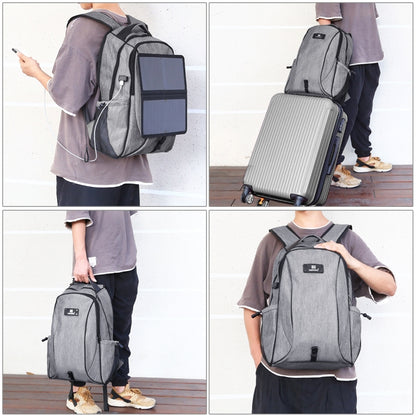 HAWEEL 14W Foldable Removable Solar Power Outdoor Portable Canvas Dual Shoulders Laptop Backpack, USB Output: 5V 2.1A Max(Grey) - Backpack by HAWEEL | Online Shopping South Africa | PMC Jewellery | Buy Now Pay Later Mobicred